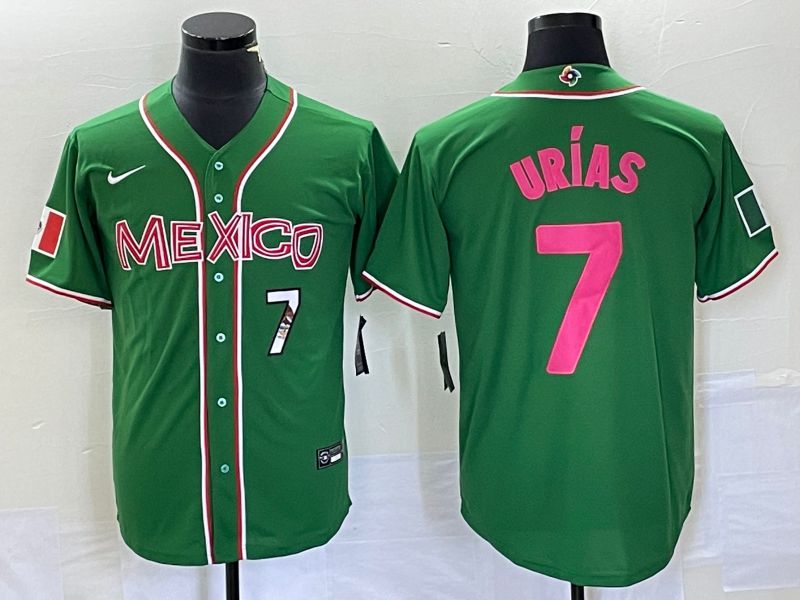 Men 2023 World Cub Mexico #7 Urias Green pink Nike MLB Jersey2